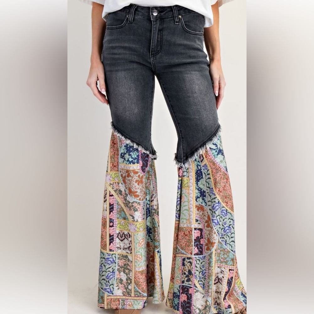 Easel Patchwork Flare Jeans - charcoal stretch - Picture 2 of 4